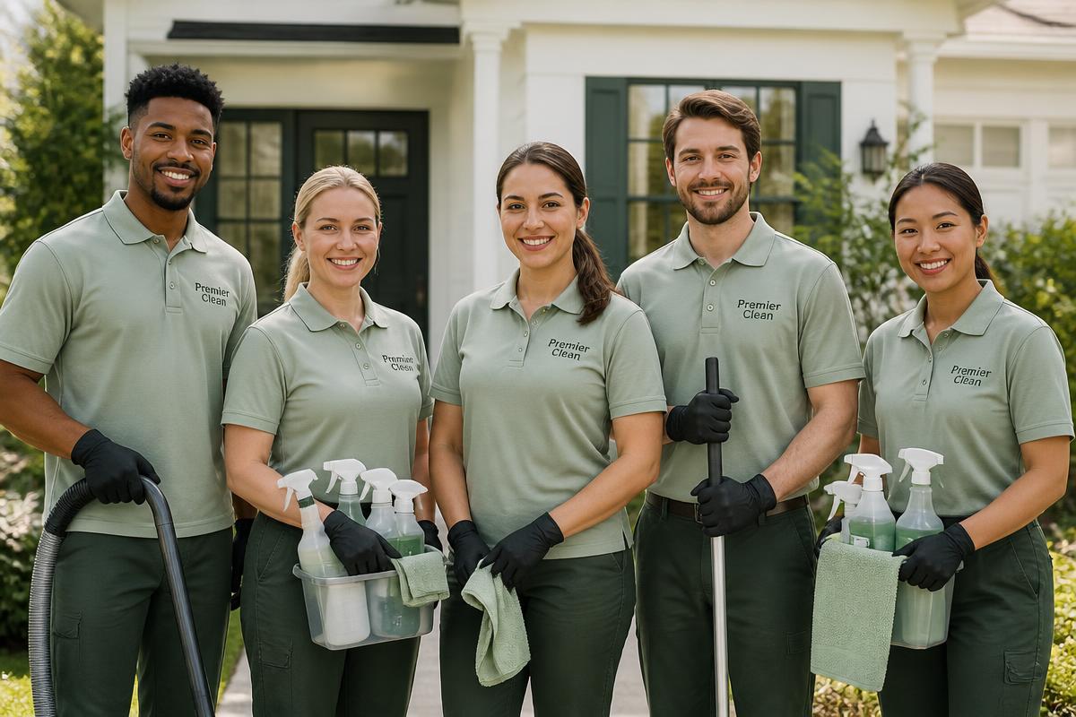 Meadowline cleaning team standing outside a home