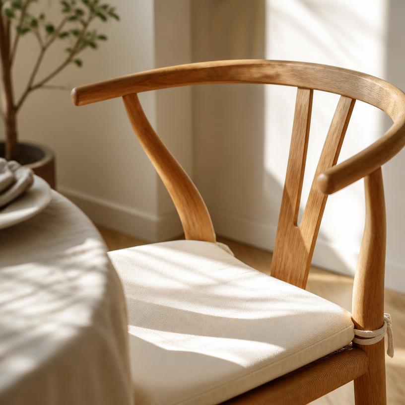 Sunlit wooden chair in a clean room